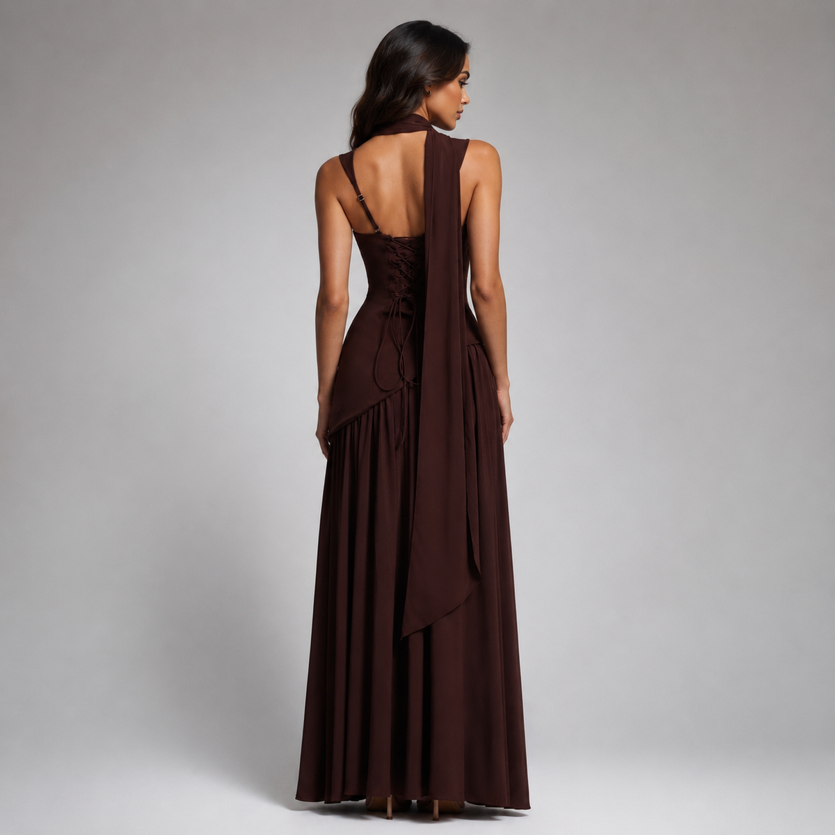 Violet | Women's Draped Side Slit Maxi Dress – Satin Look Party Dress