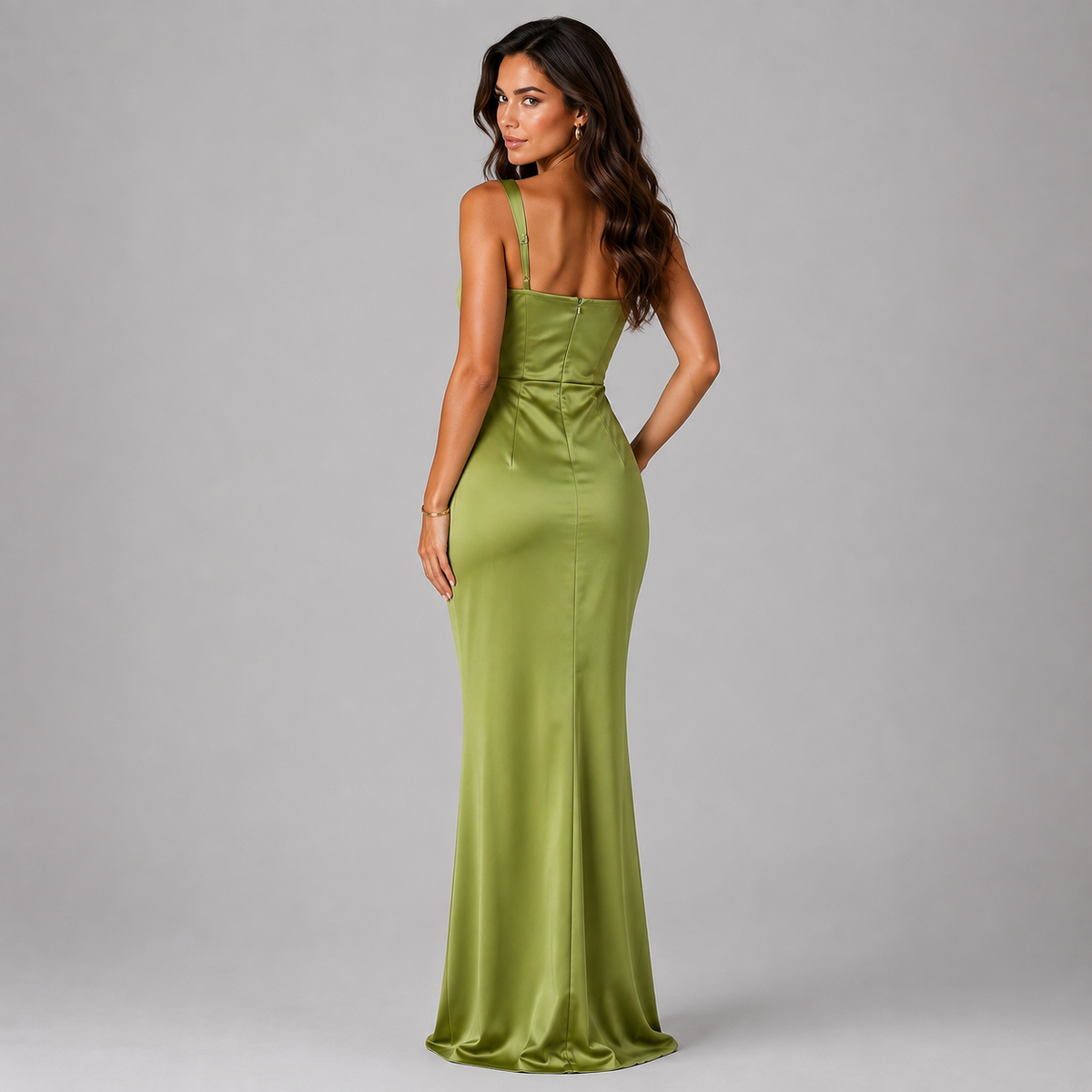 Celine | Women's Ruched Satin Look Maxi Dress – Evening Party Dress