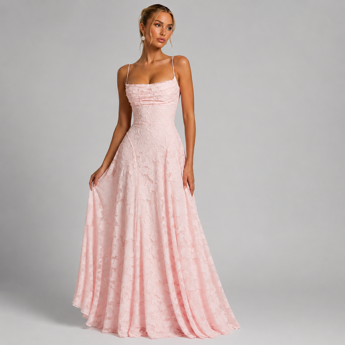 Sophie | Women's 3D Floral Cowl Neck Maxi Dress – Pink