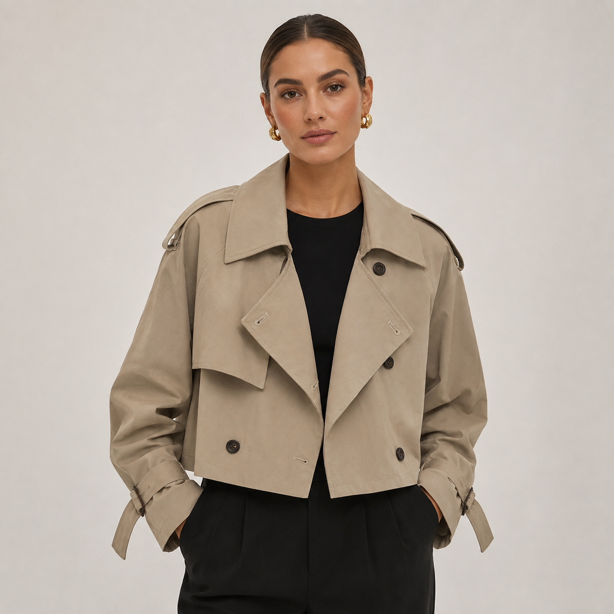 Sophie | Women's Cropped Trench Coat – Camel