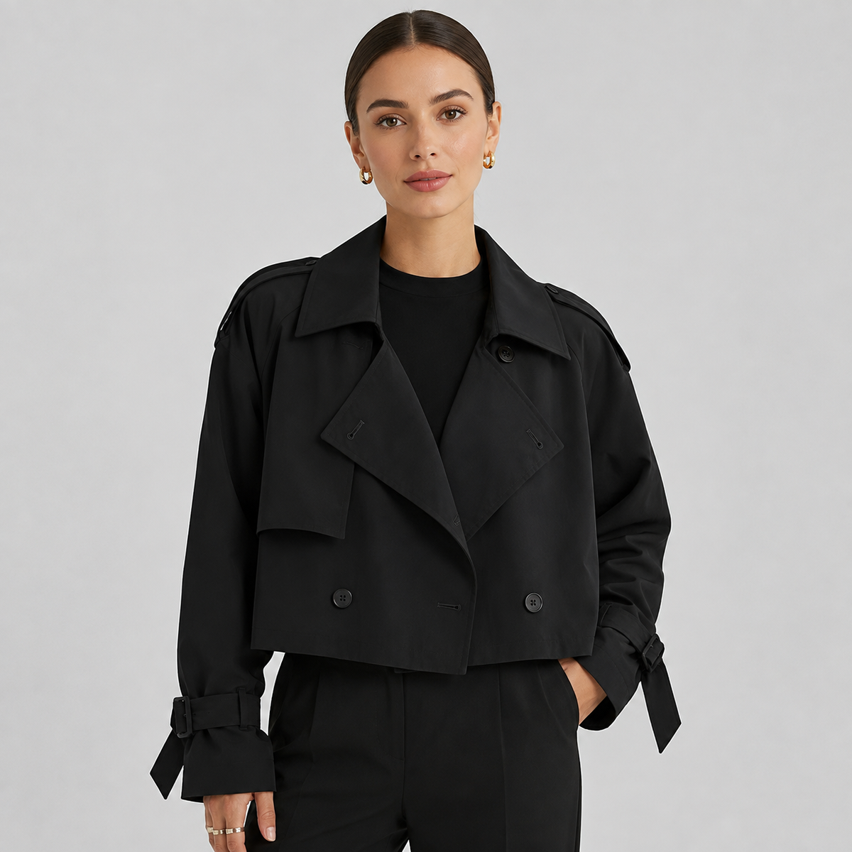 Sophie | Women's Cropped Trench Coat – Black
