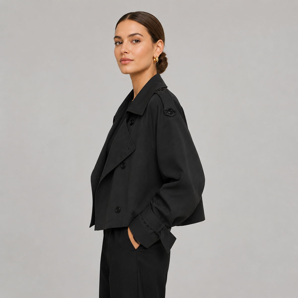 Sophie | Women's Cropped Trench Coat – Black