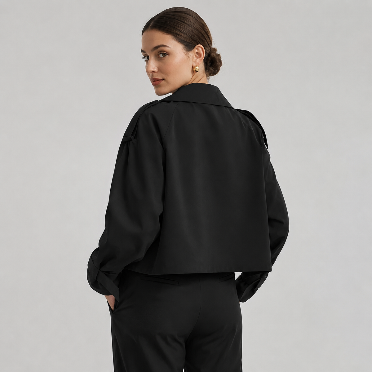 Sophie | Women's Cropped Trench Coat – Black