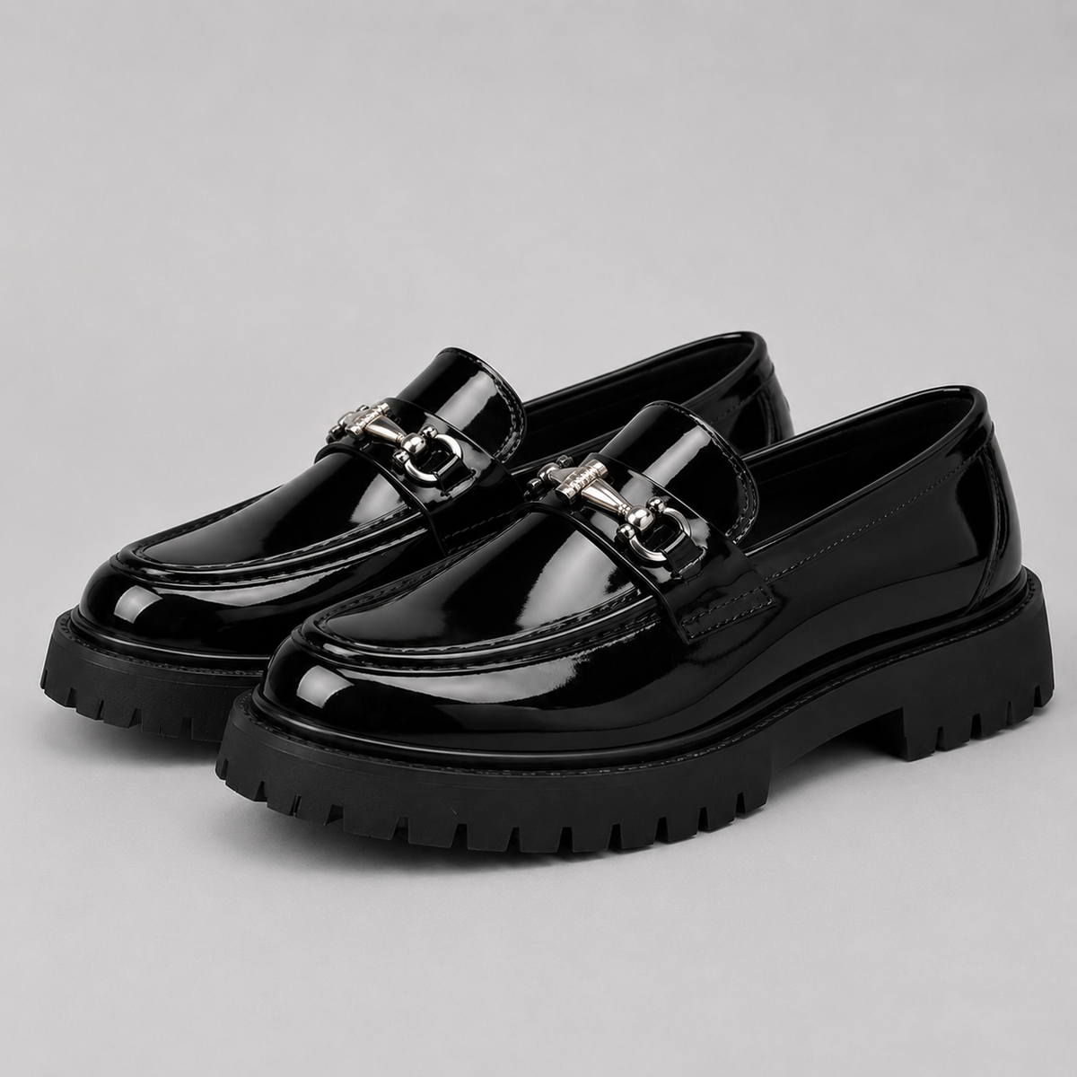 Cole | Men's Chunky Sole Leather Look Dress Shoes – Metal Detail Loafers