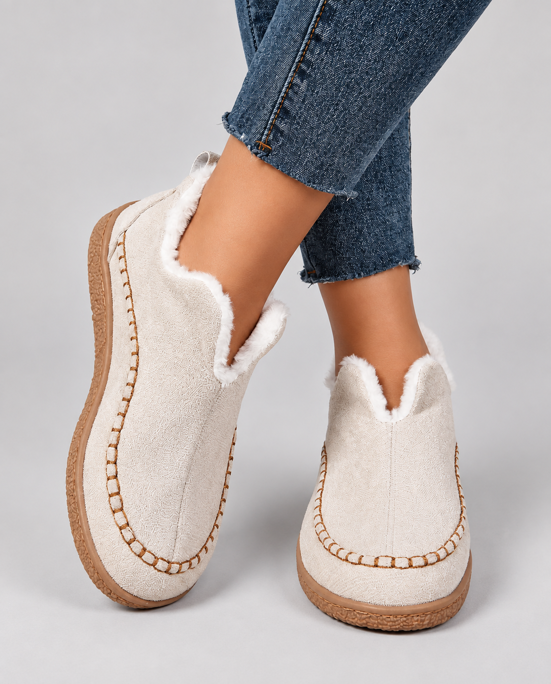 Lena | Women's Plush Lined Slip On Winter Boots – Beige