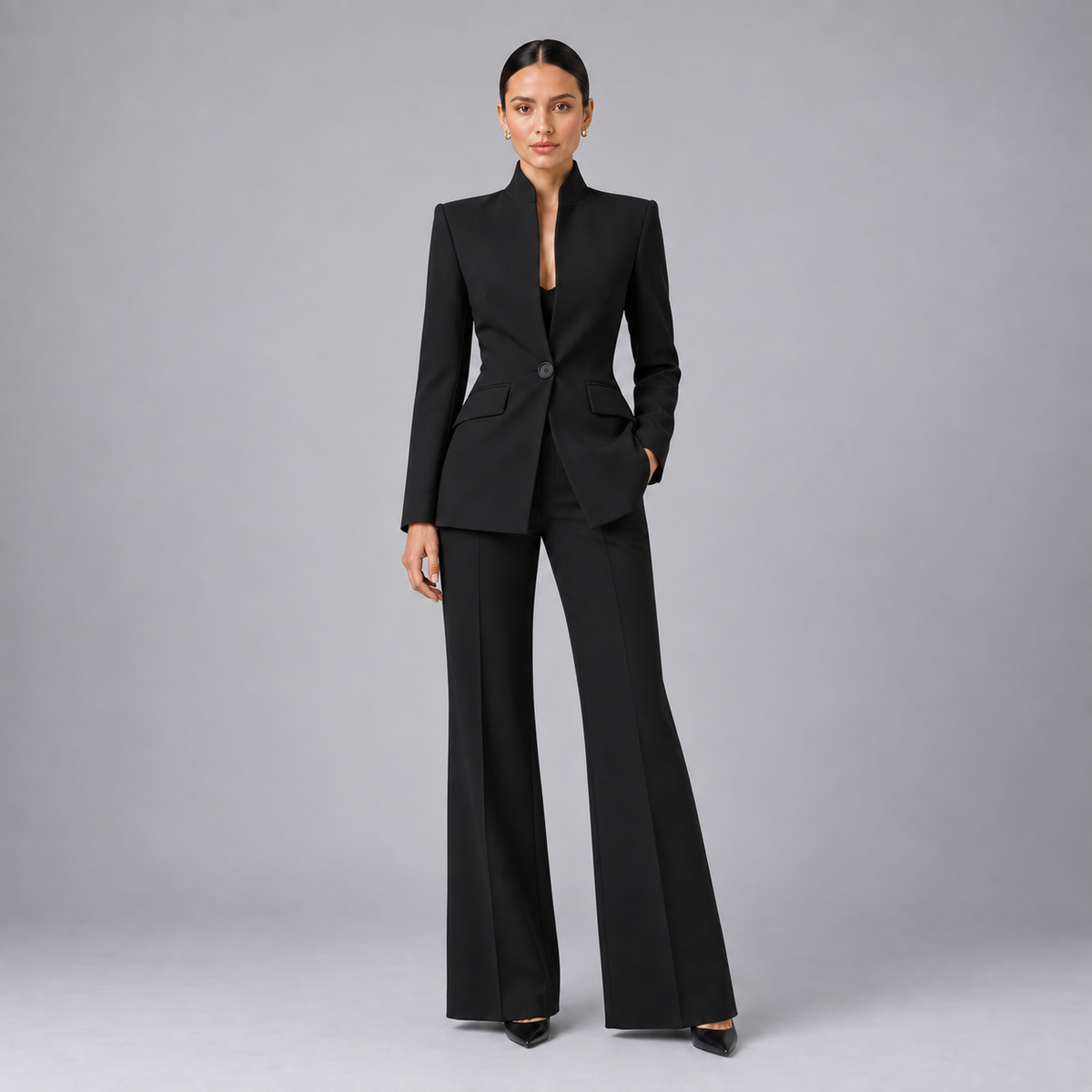 Remy | Women's Collarless Blazer Suit Set – Black