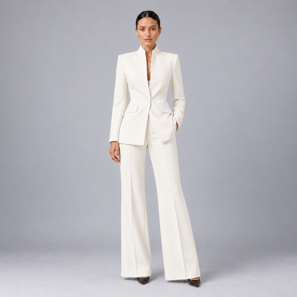 Remy | Women's Collarless Blazer Suit Set – Cream