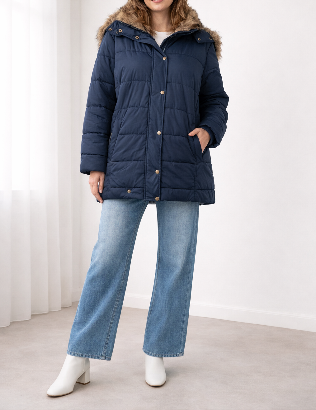 Claire | Women's Long Hooded Quilted Jacket – Navy Blue