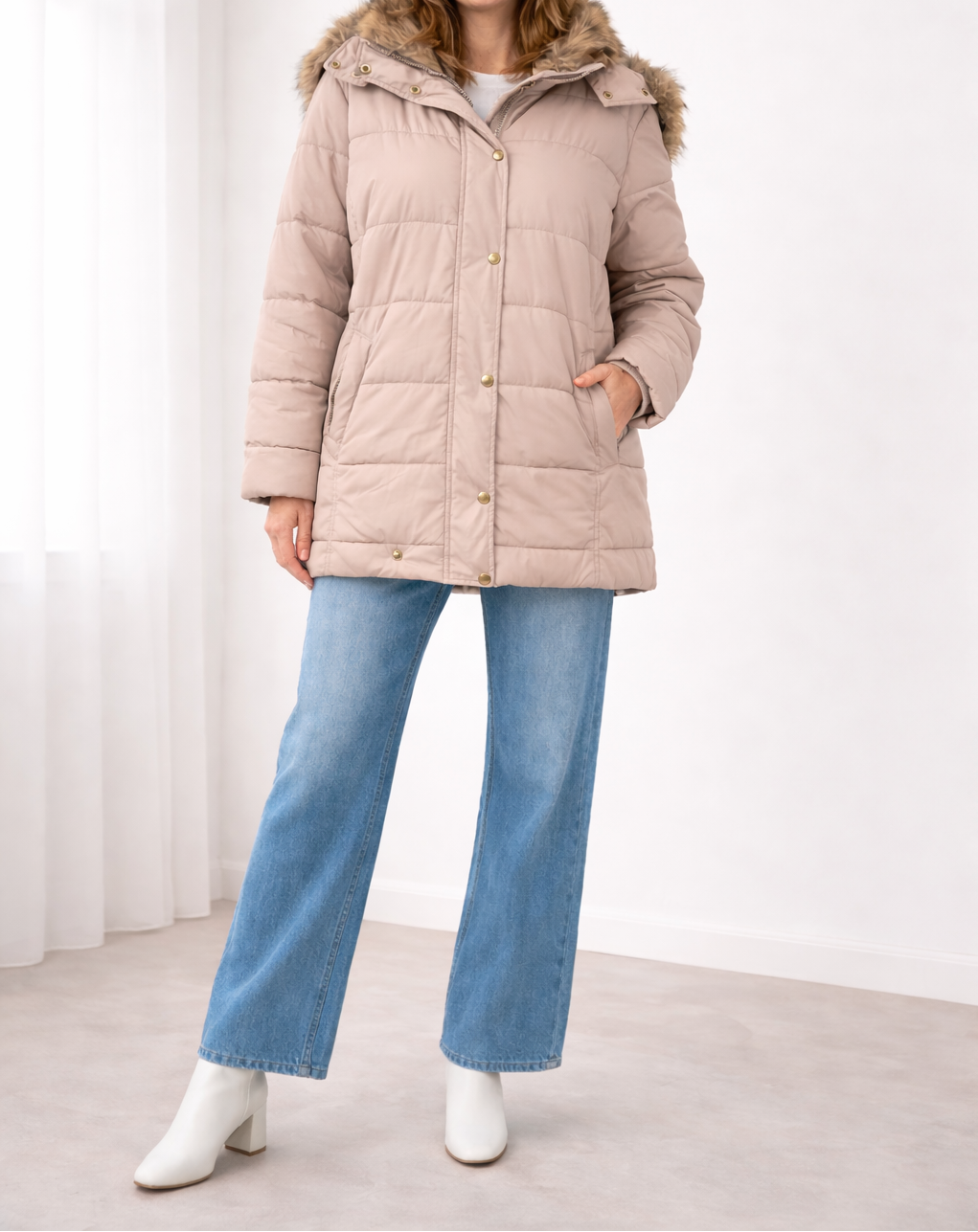 Claire | Women's Long Hooded Quilted Jacket – Beige