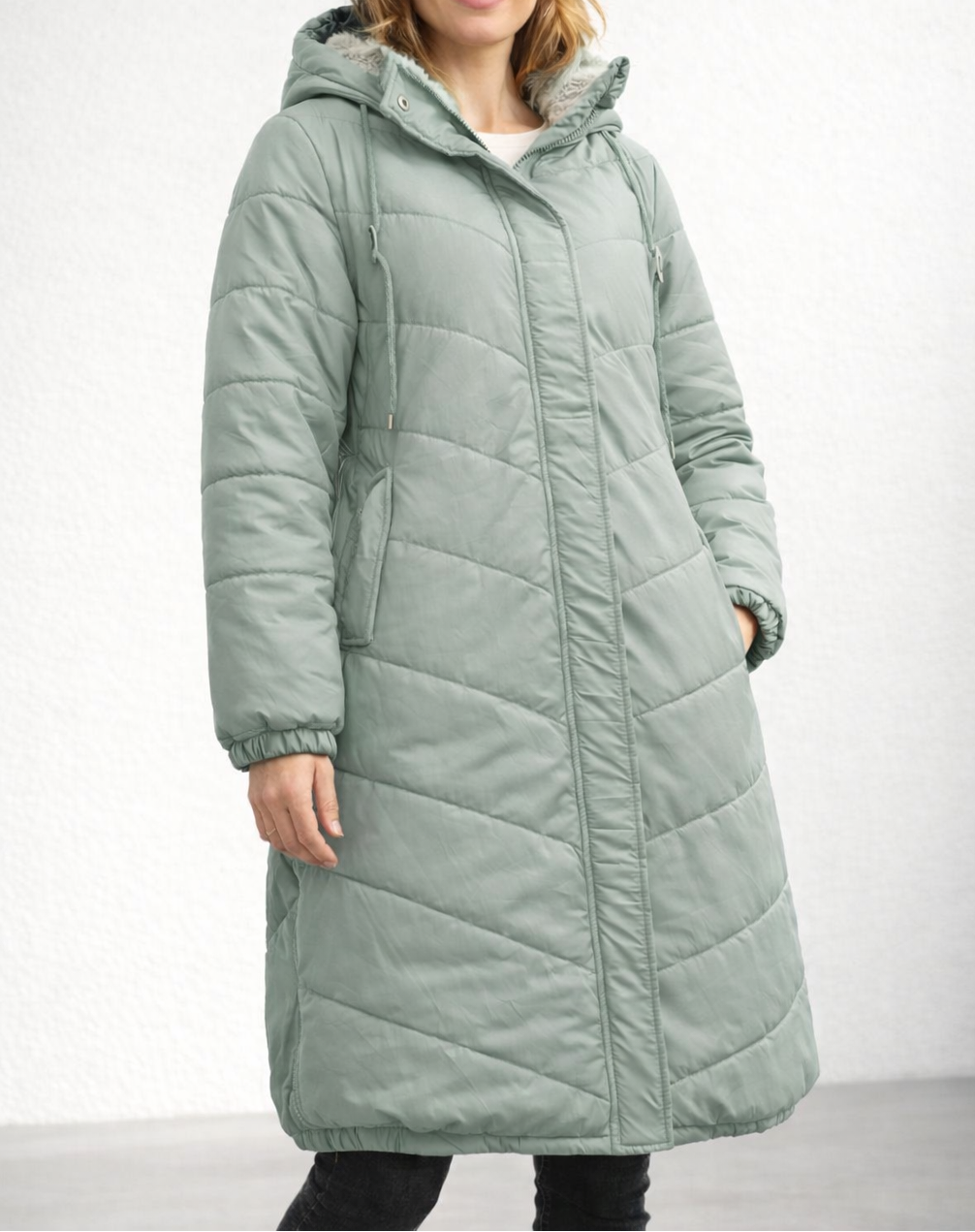 Wilma | Women's Long Quilted Winter Coat – Sage Green