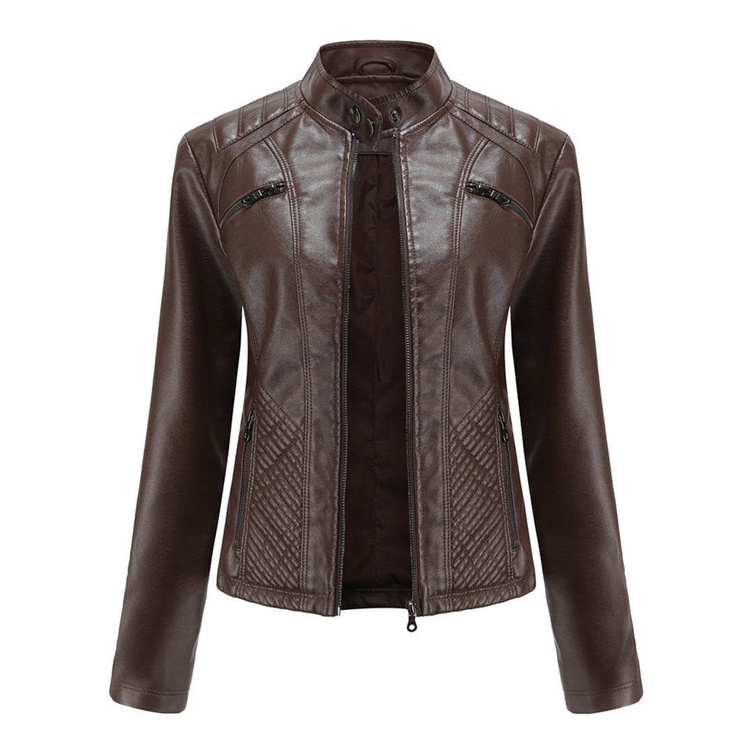 Faye | Women's Quilted Faux Leather Jacket – Dark Brown