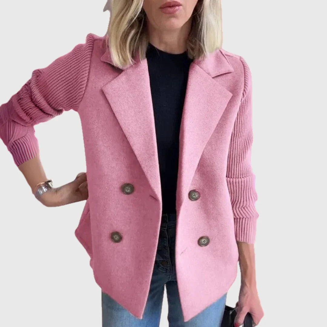Petra | Women's Double-Breasted Blazer – Knit Sleeve Tailored Blazer