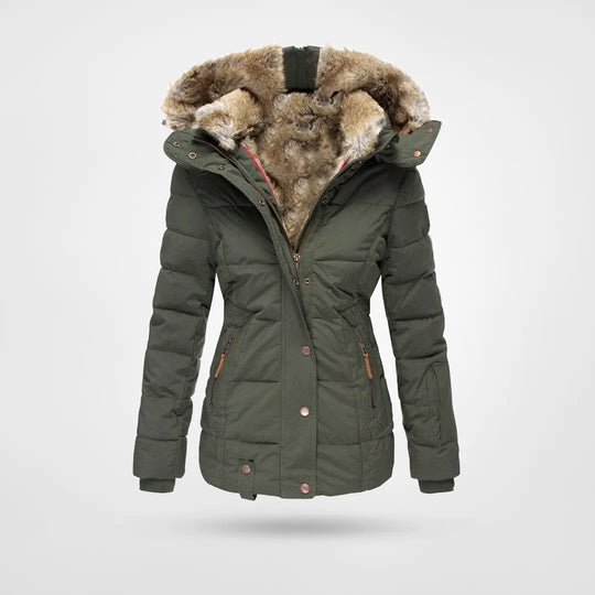 Ruth | Women's Faux Fur Hood Winter Jacket – Olive Green
