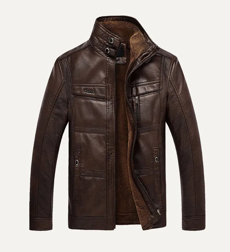Carl | Men's Fleece Lined Faux Leather Jacket – Dark Brown