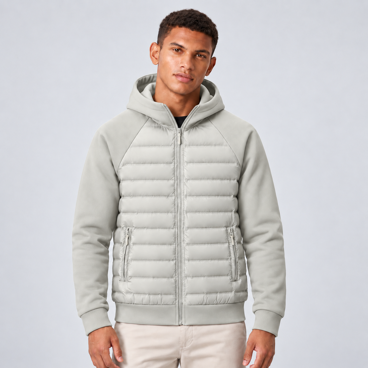 Ian | Men's Hooded Quilted Winter Jacket – Grey