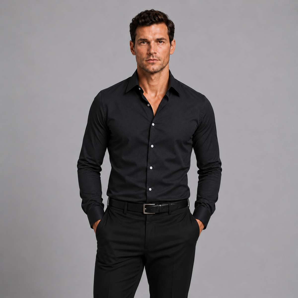 Abel | Men's Slim Fit Dress Shirt – Stretch Satin Look Long Sleeve Shirt