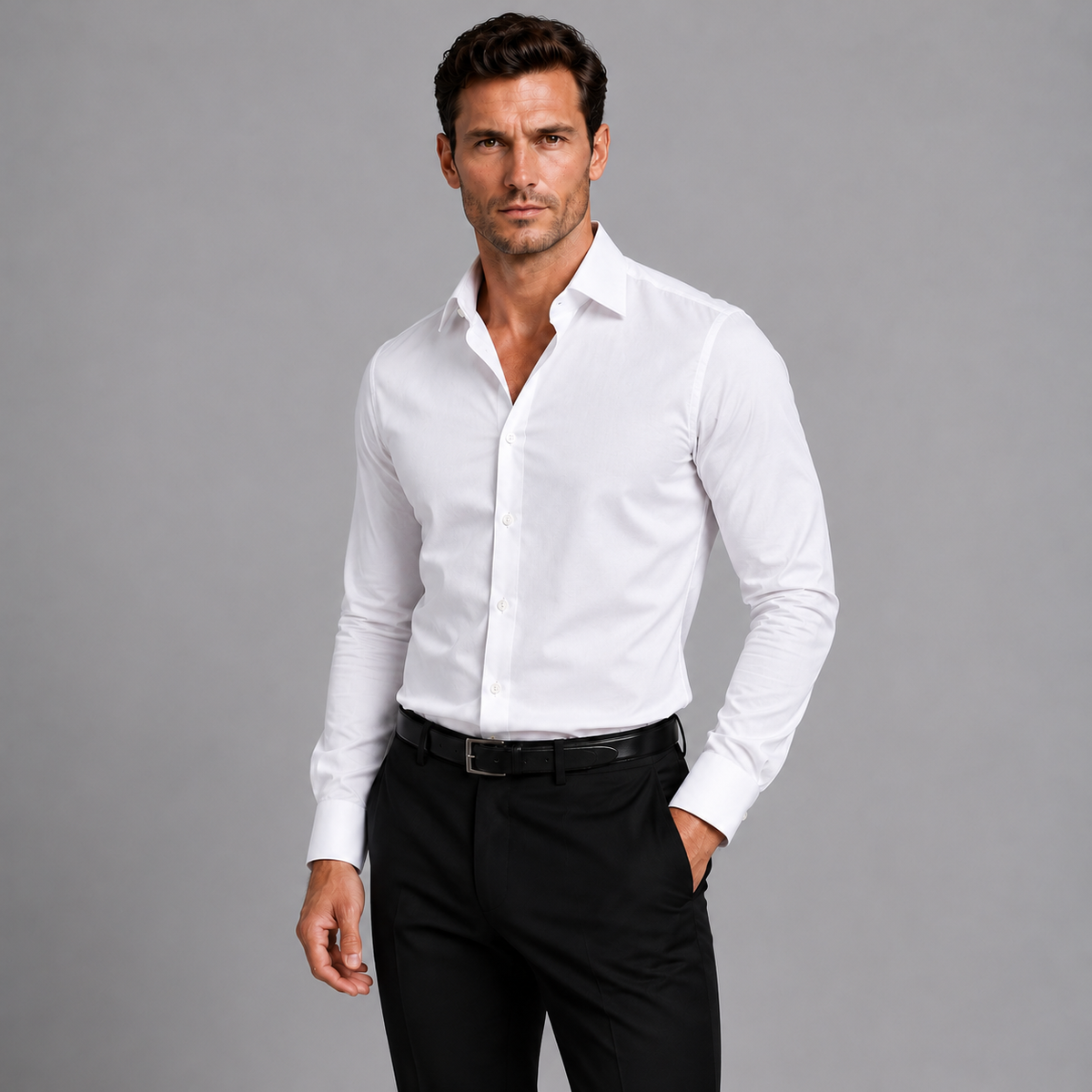 Abel | Men's Slim Fit Dress Shirt – Stretch Satin Look Long Sleeve Shirt