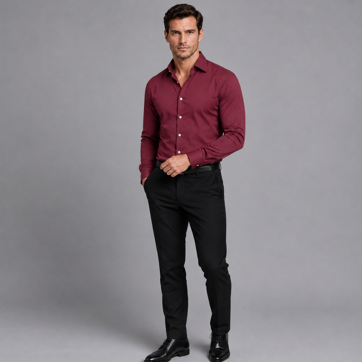 Abel | Men's Slim Fit Dress Shirt – Stretch Satin Look Long Sleeve Shirt