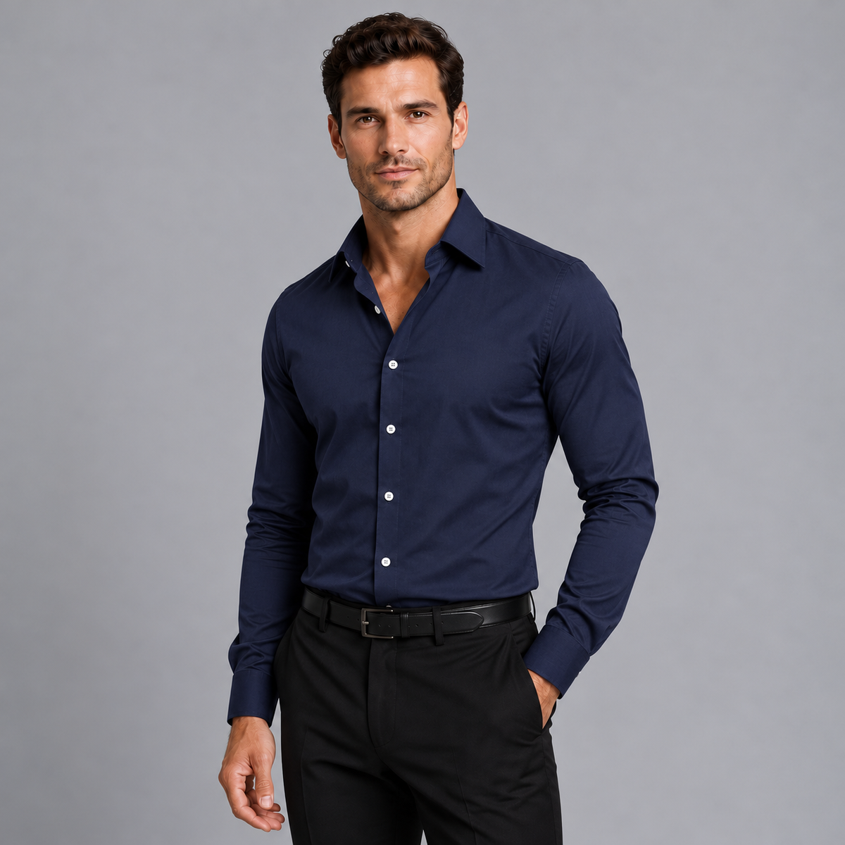 Abel | Men's Slim Fit Dress Shirt – Stretch Satin Look Long Sleeve Shirt