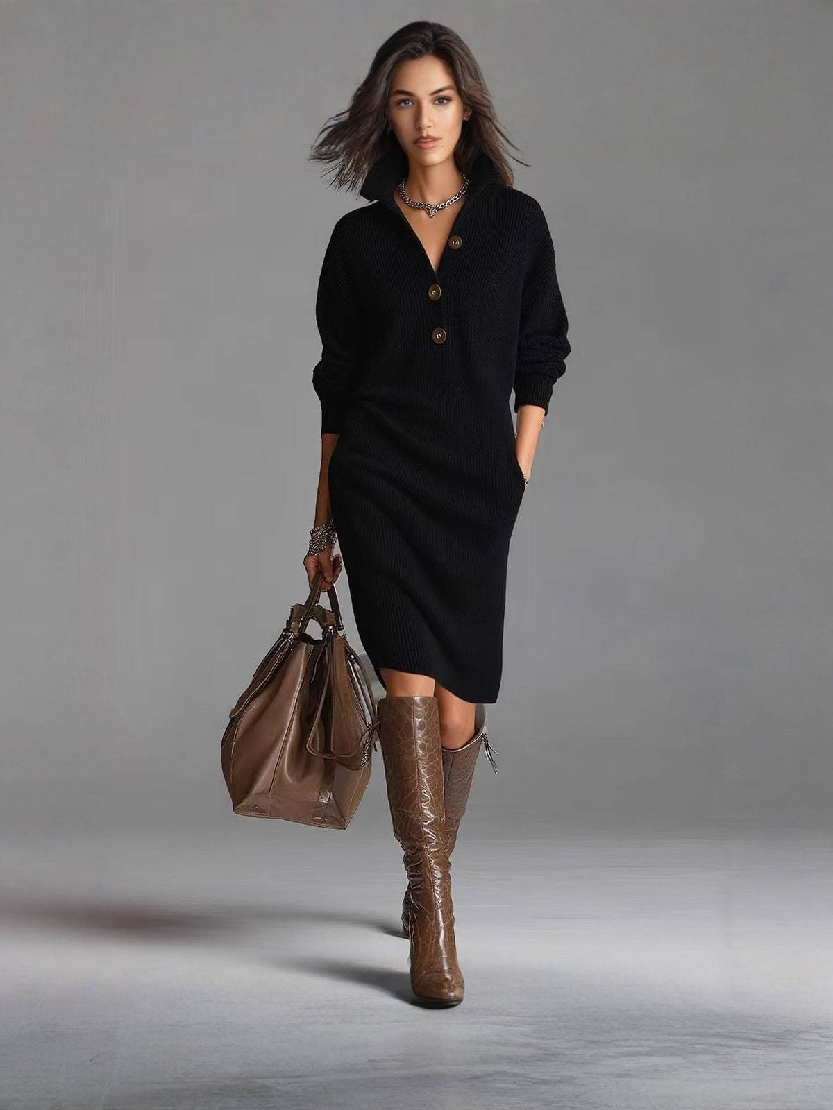 Valerie | Women's Ribbed Button Front Sweater Dress – Fall Dress