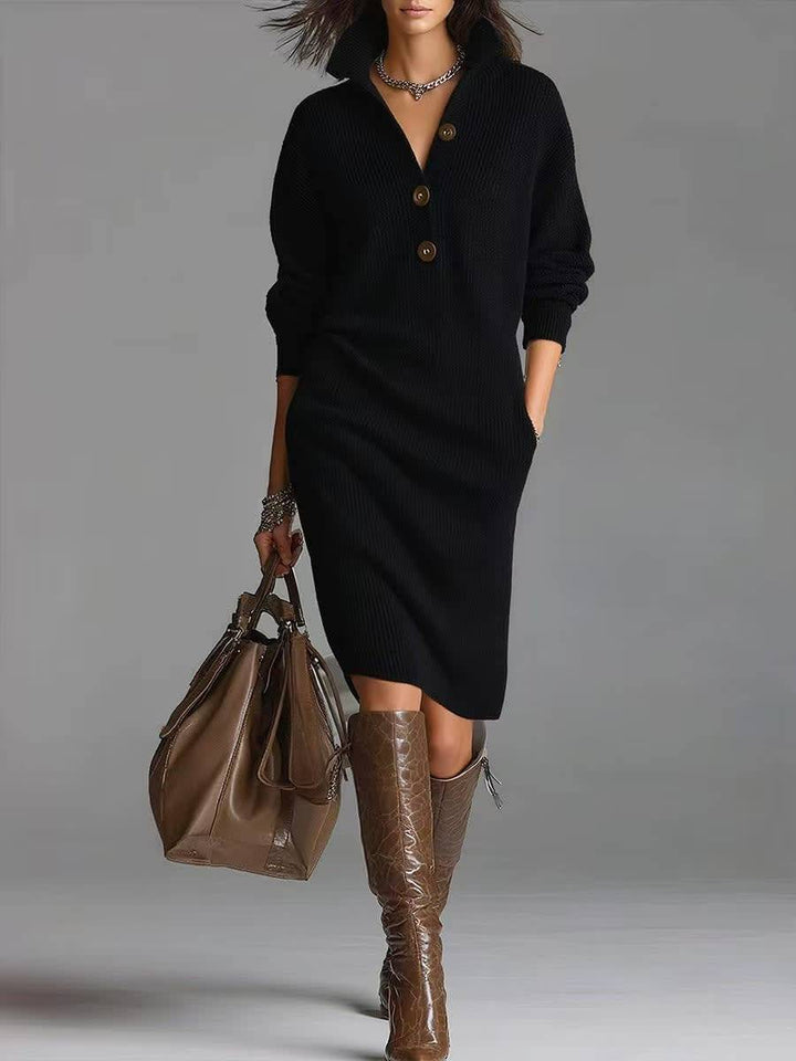 Valerie | Women's Ribbed Button Front Sweater Dress – Black