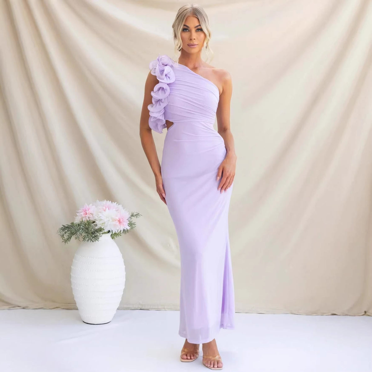 Hailey | Women's One Shoulder Ruffle Maxi Dress – Light Purple
