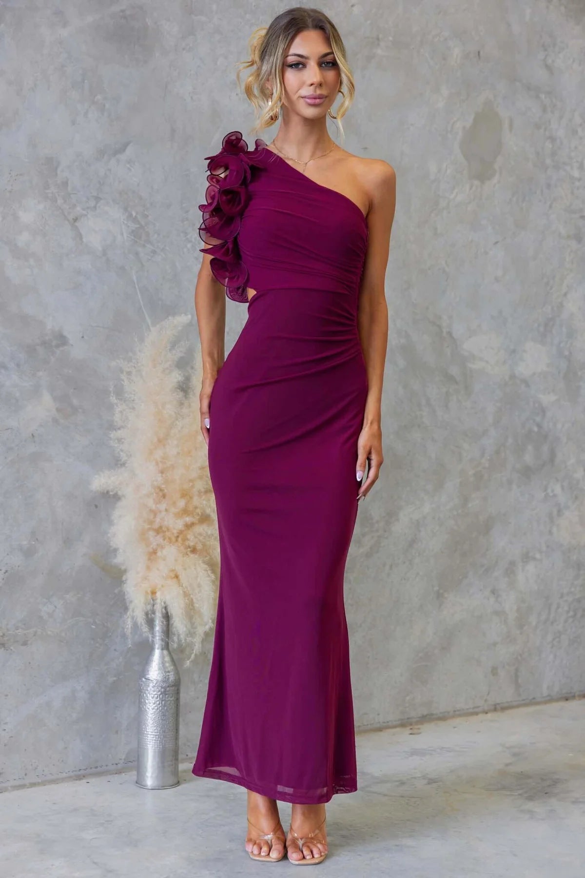 Hailey | Women's One Shoulder Ruffle Maxi Dress – Purple