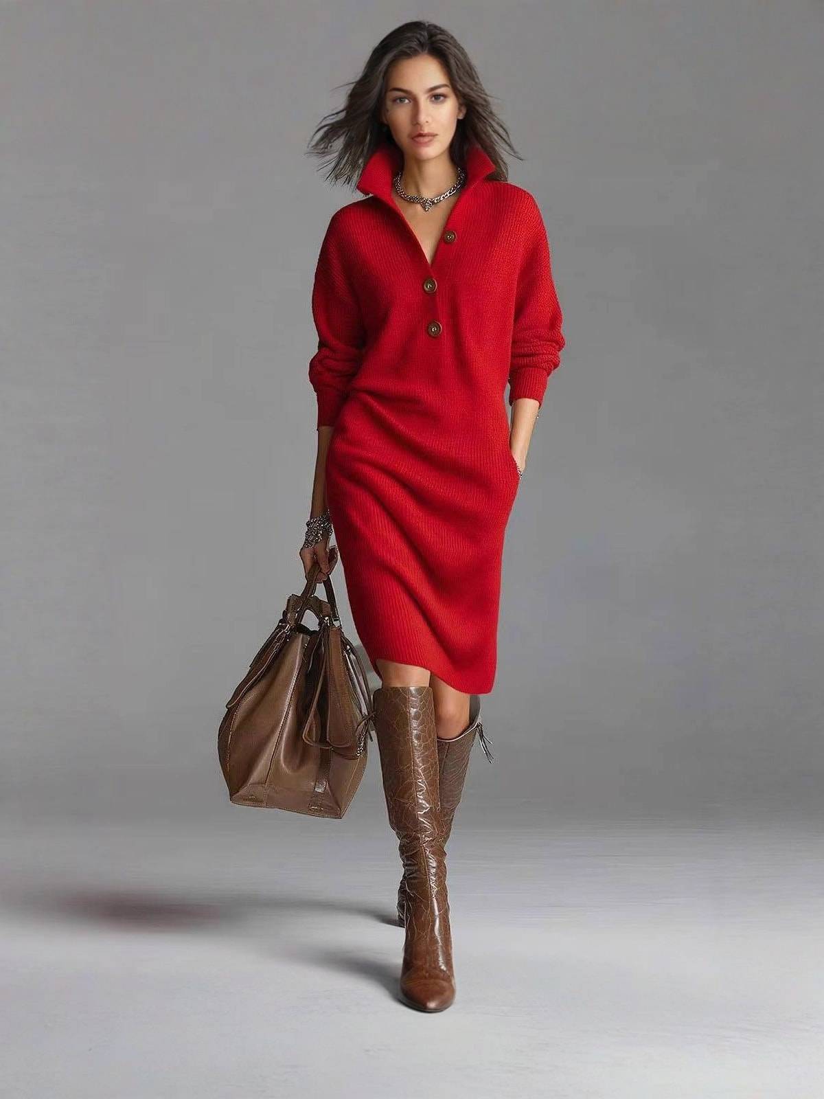 Valerie | Women's Ribbed Button Front Sweater Dress – Fall Dress