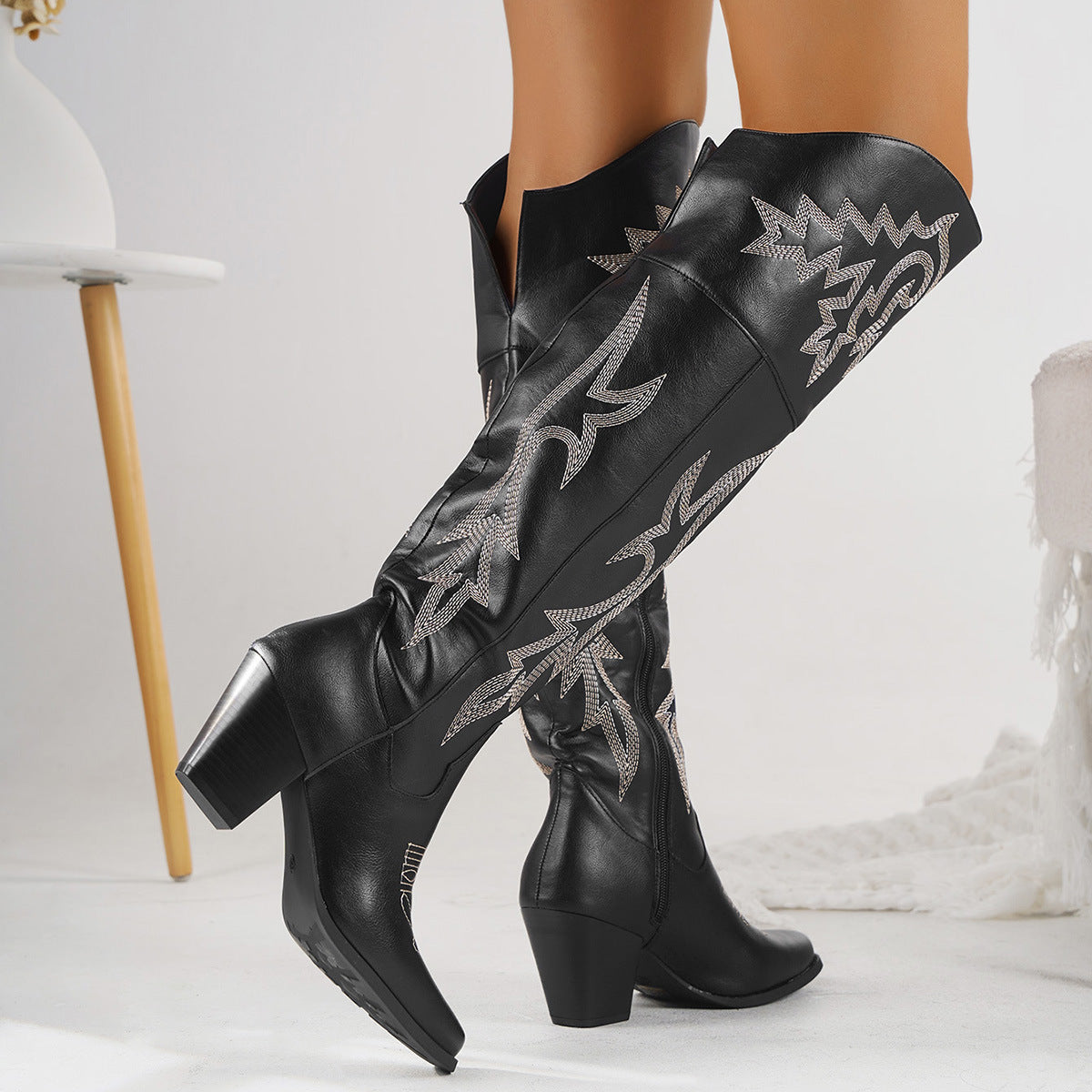 Leah | Women's Western Knee High Boots – Black