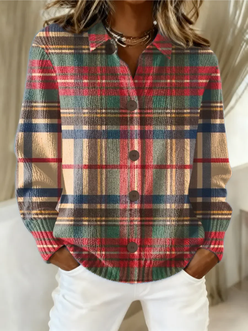 Pearl | Women's Plaid Collared Cardigan Sweater – Buttoned Knit Cardigan