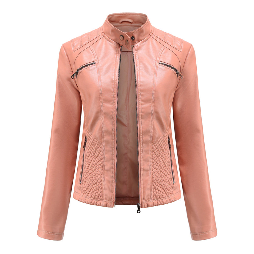 Faye | Women's Quilted Faux Leather Jacket – Pink