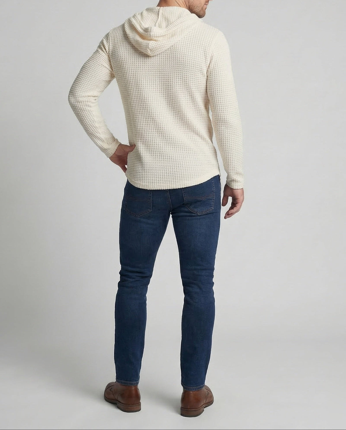 Owen | Men's Waffle Knit Henley Hoodie – Slim Fit Drawstring Pullover