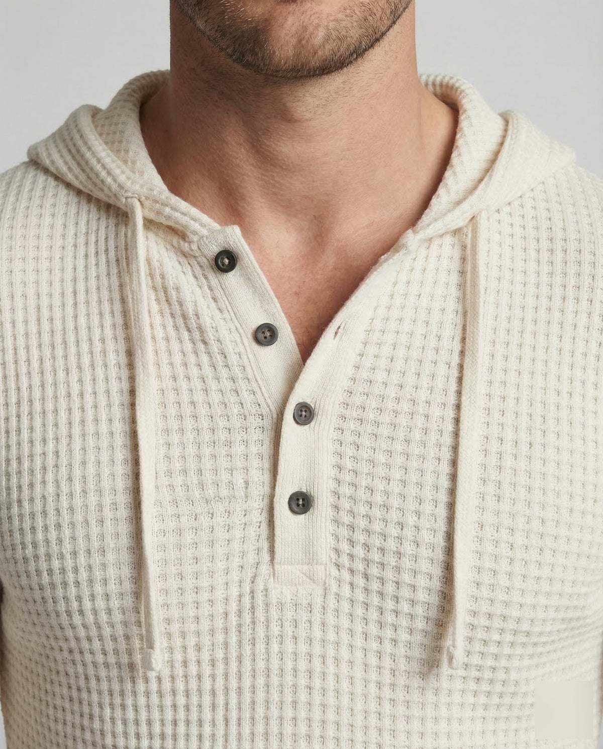Owen | Men's Waffle Knit Henley Hoodie – Slim Fit Drawstring Pullover