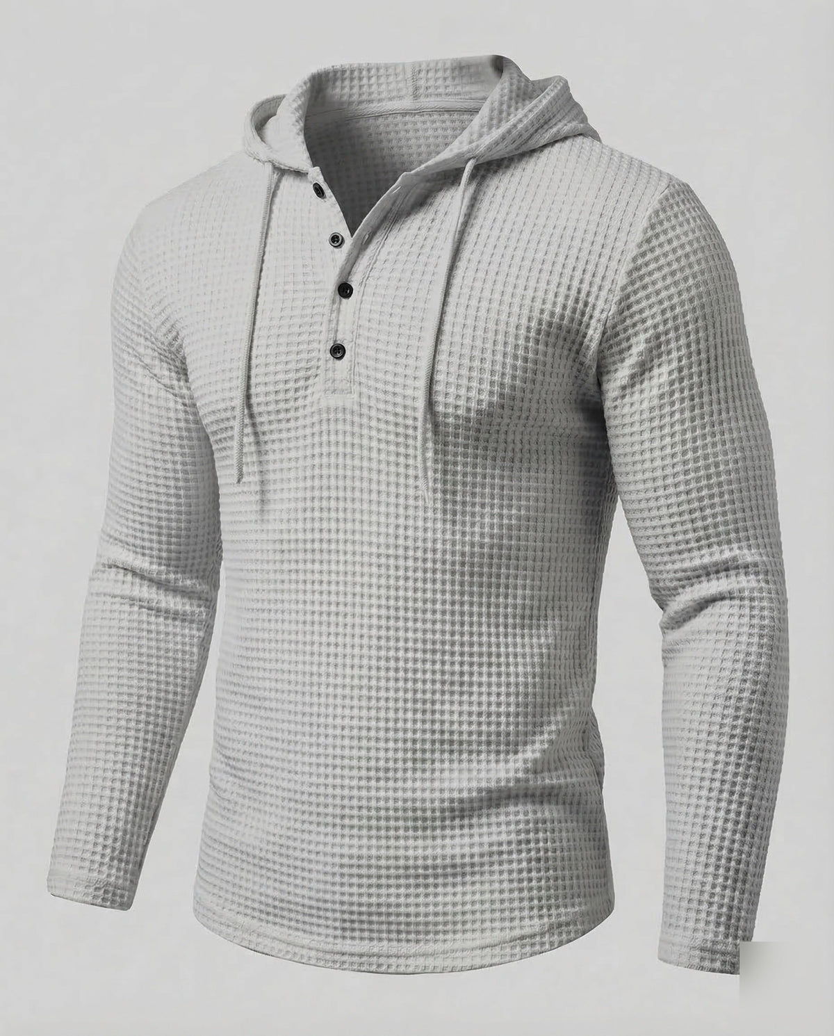 Owen | Men's Waffle Knit Henley Hoodie – Light Grey