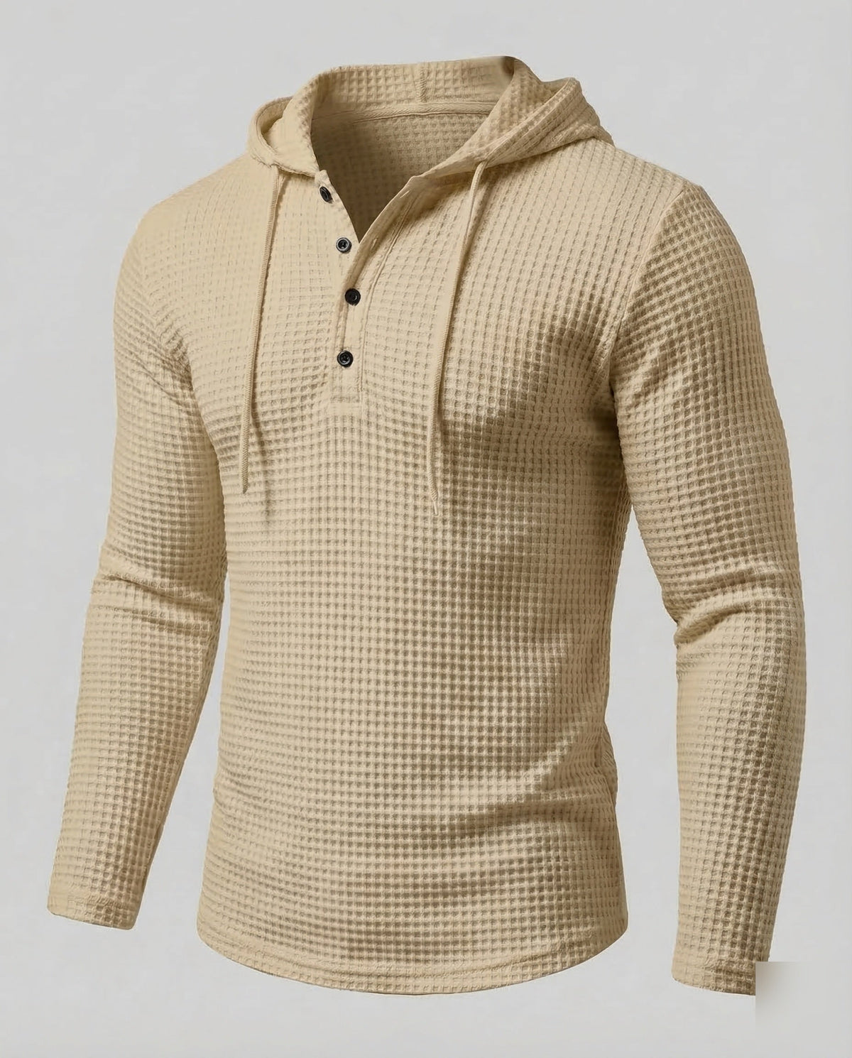 Owen | Men's Waffle Knit Henley Hoodie – Khaki