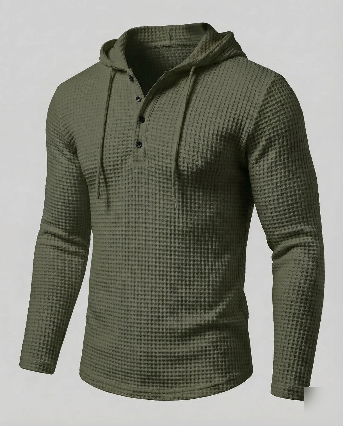 Owen | Men's Waffle Knit Henley Hoodie – Olive Green