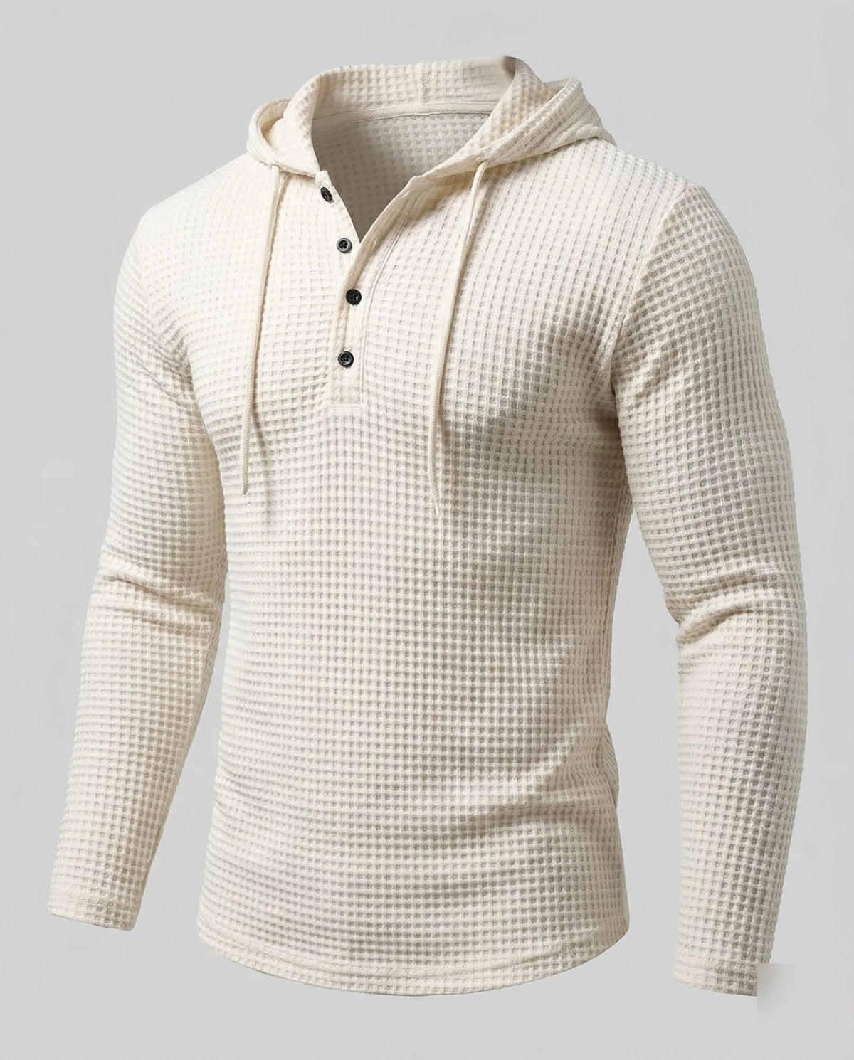 Owen | Men's Waffle Knit Henley Hoodie – White