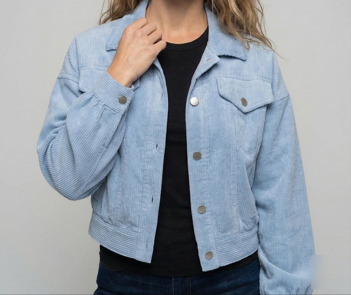 Nadia | Women's Cropped Corduroy Winter Jacket – Light Blue
