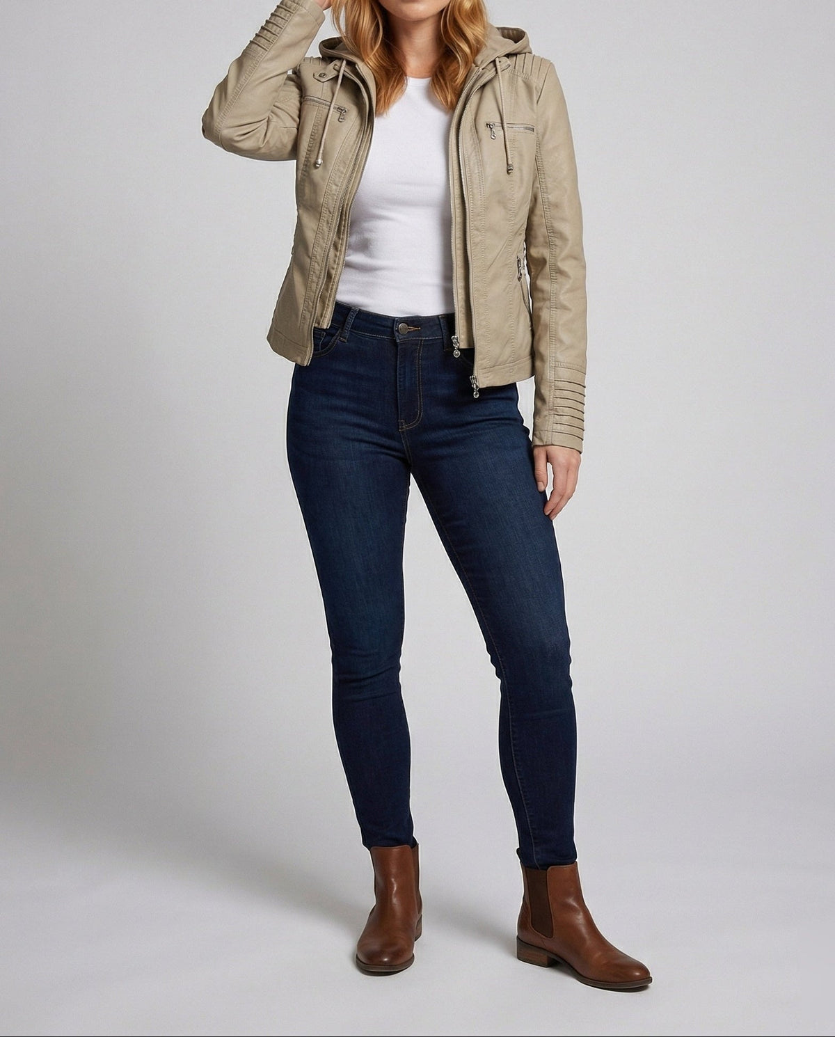 Thea | Women's Hooded Faux Leather Jacket – Biker Style Jacket