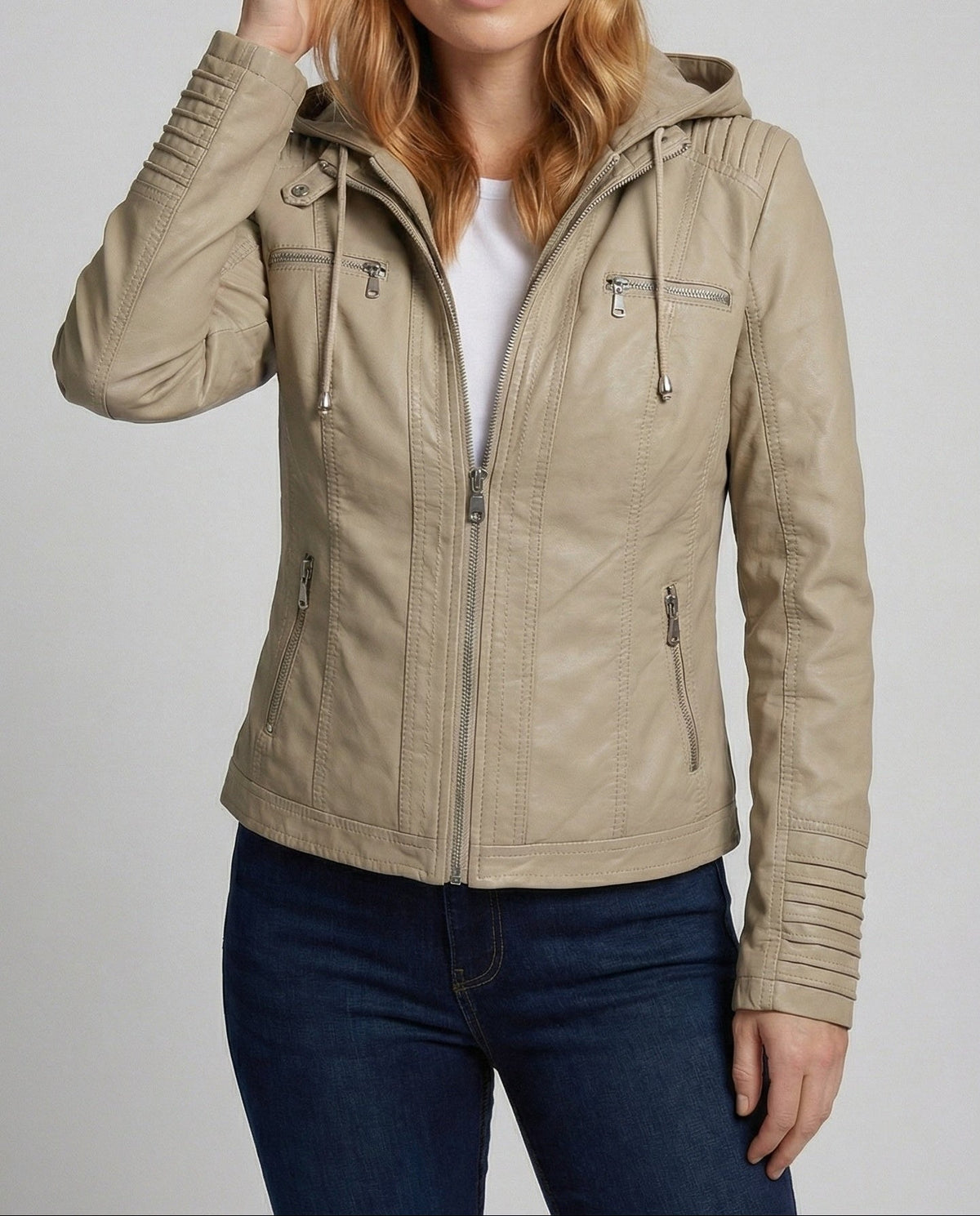 Thea | Women's Hooded Faux Leather Jacket – Biker Style Jacket