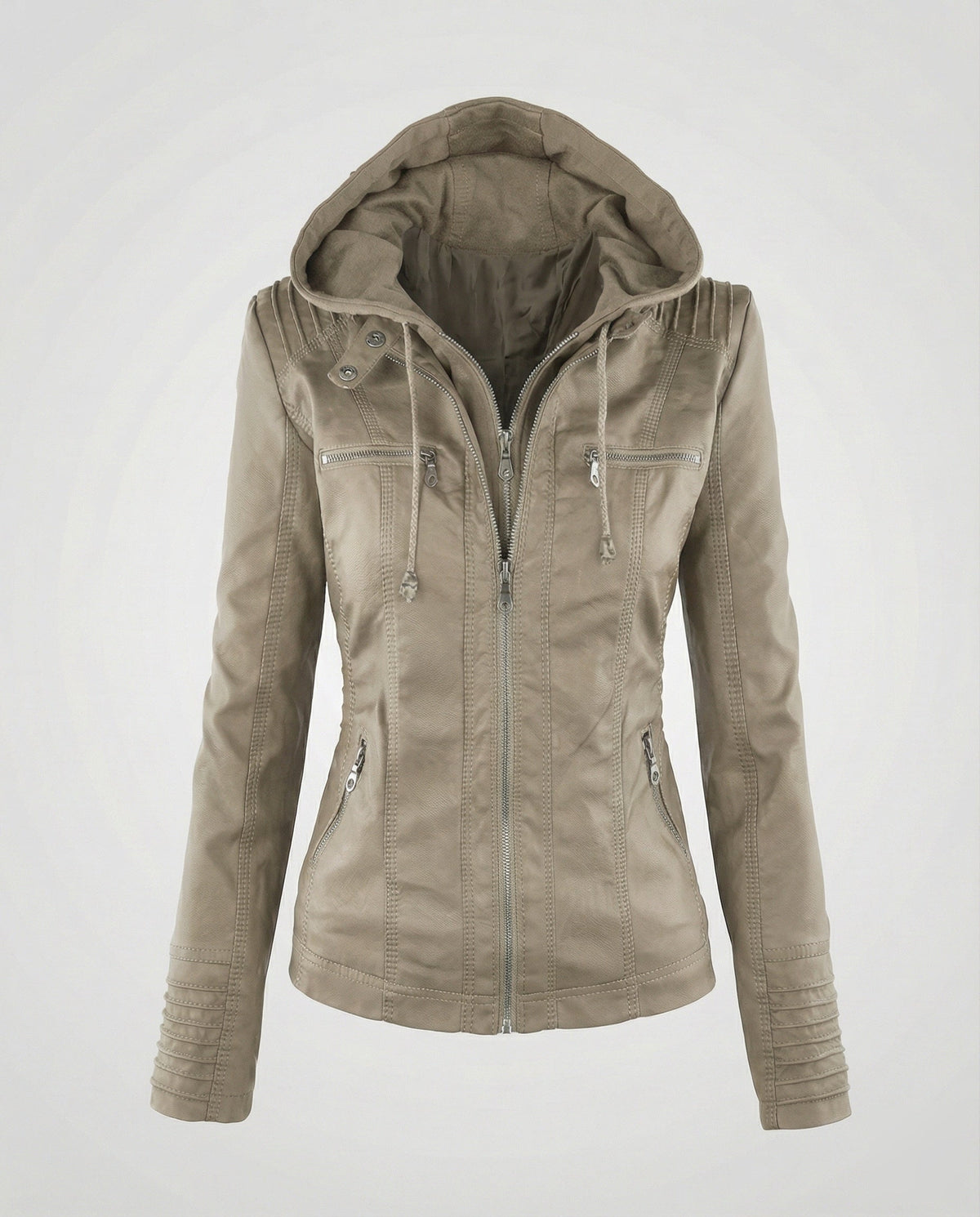 Thea | Women's Hooded Faux Leather Jacket – Taupe