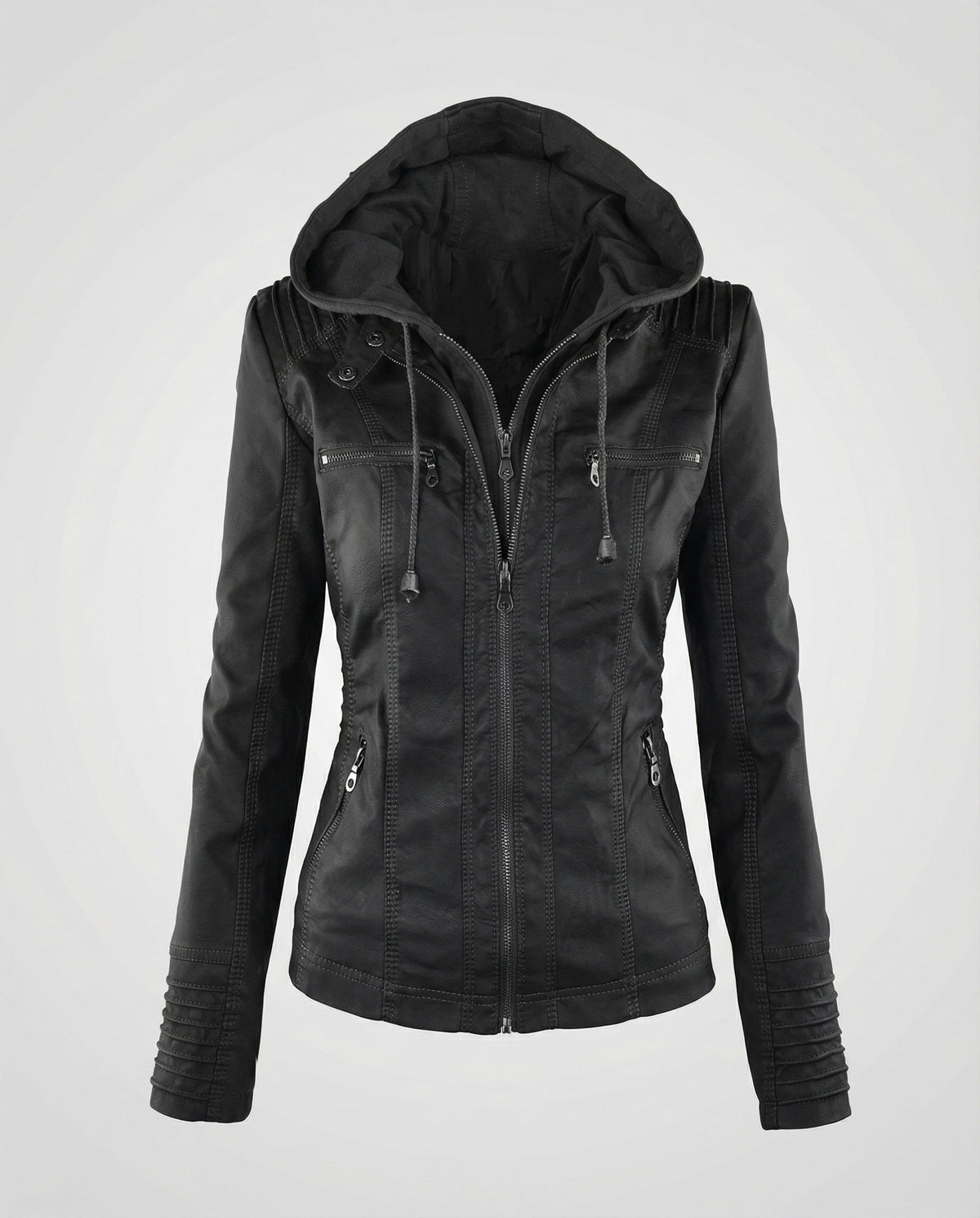 Thea | Women's Hooded Faux Leather Jacket – Black