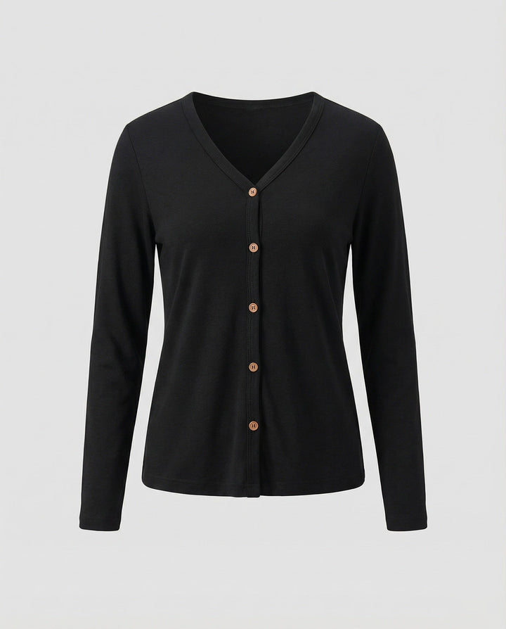 Daphne | Women's Slim V-Neck Cardigan Sweater – Black
