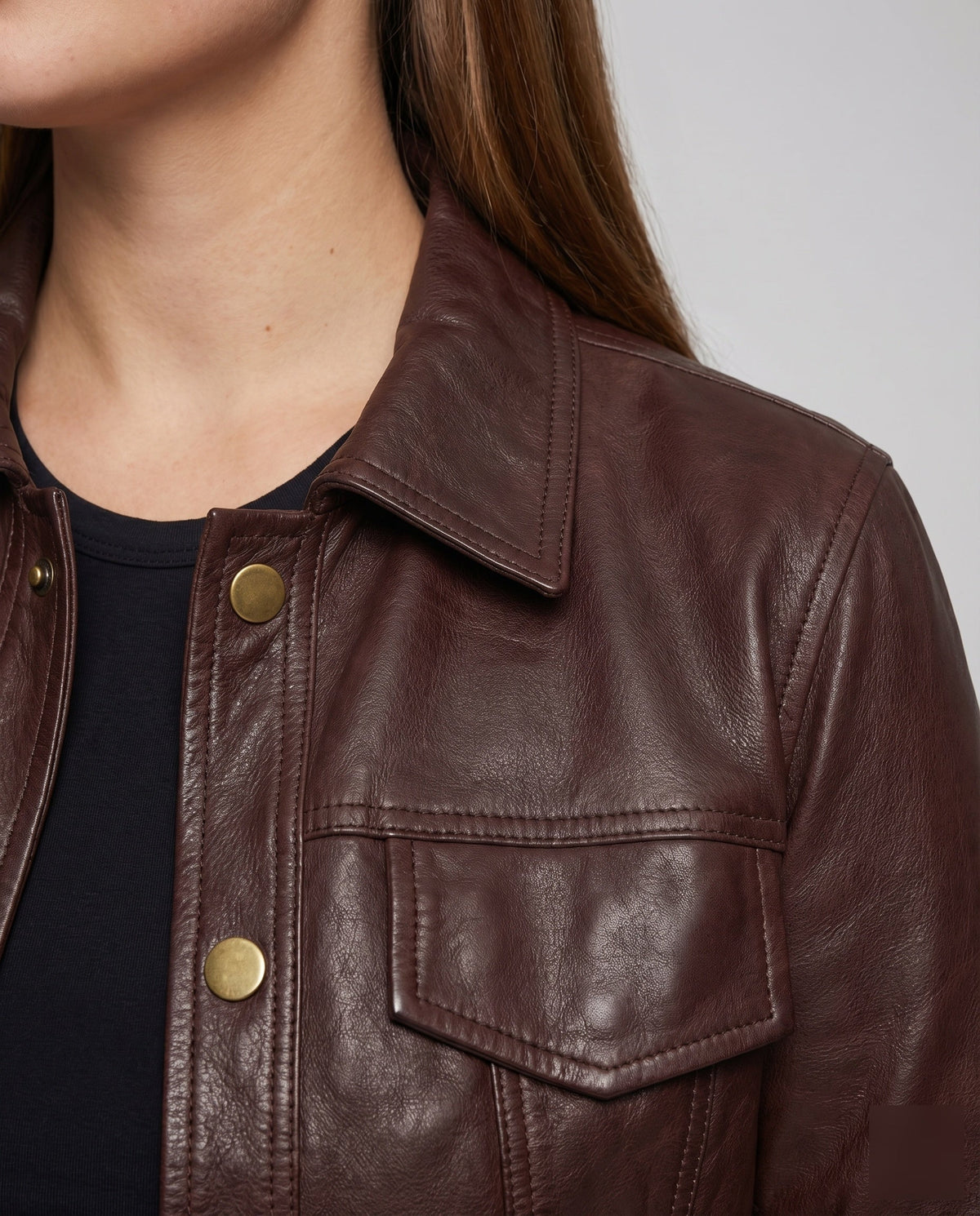 Iris | Women's Cropped Faux Leather Jacket – Button Front Jacket