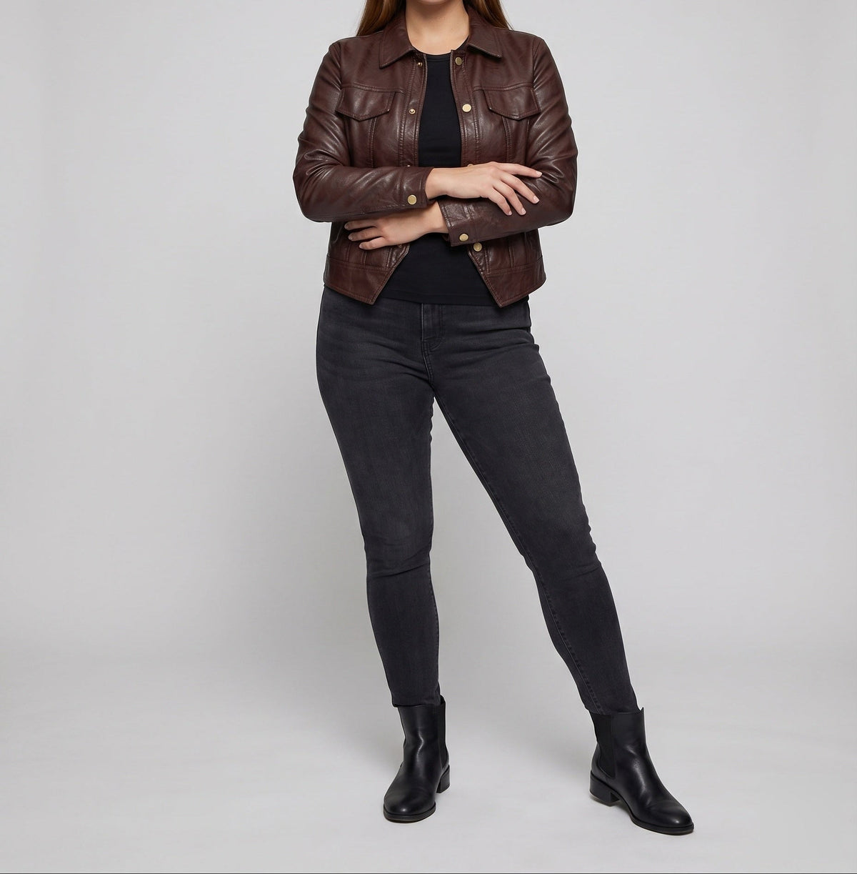 Iris | Women's Cropped Faux Leather Jacket – Button Front Jacket