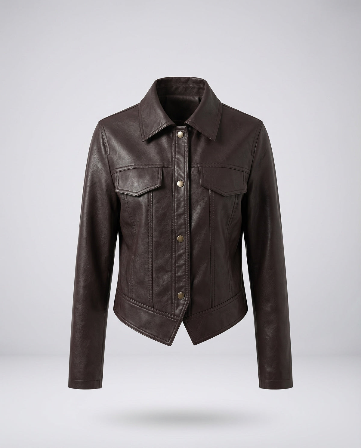 Iris | Women's Cropped Faux Leather Jacket – Dark Brown
