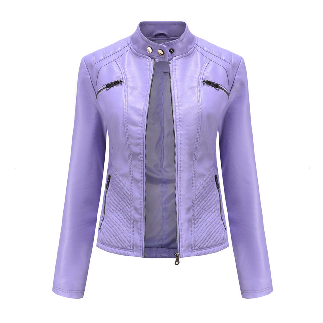 Faye | Women's Quilted Faux Leather Jacket – Purple