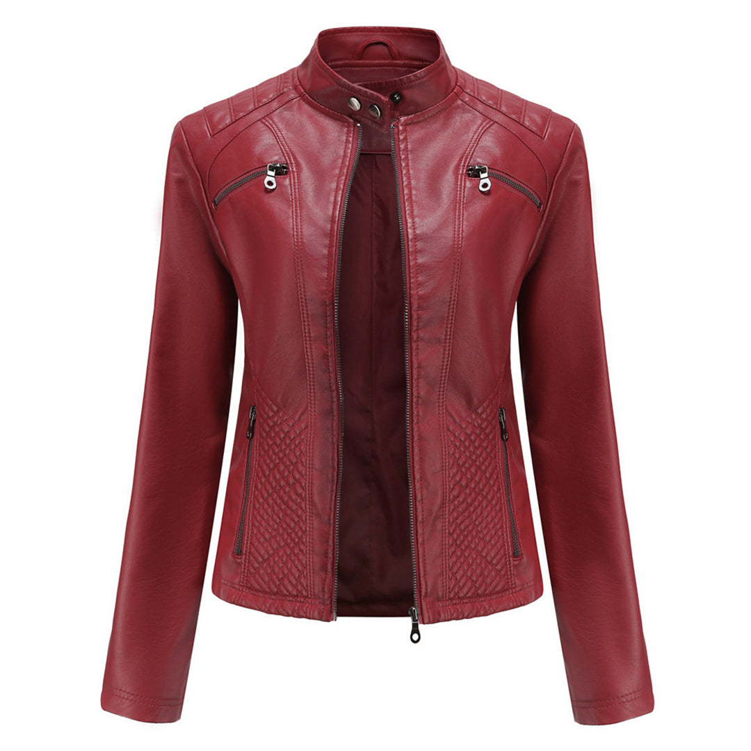 Faye | Women's Quilted Faux Leather Jacket – Red