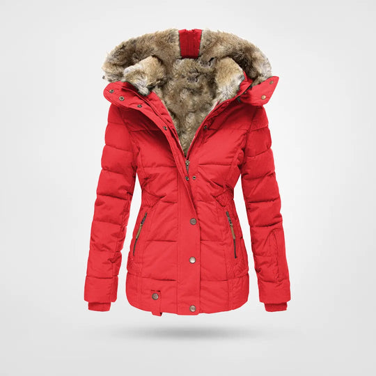Ruth | Women's Faux Fur Hood Winter Jacket – Red