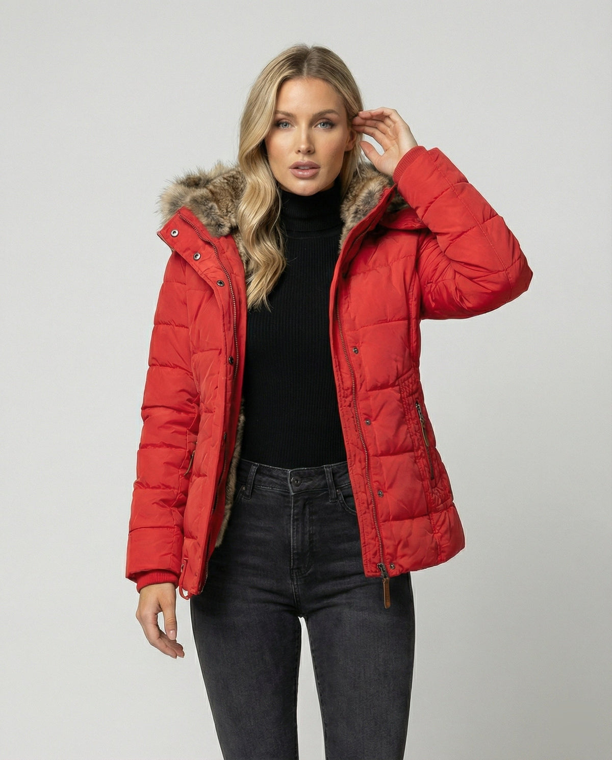 Ruth | Women's Faux Fur Hood Winter Jacket – Quilted Puffer Coat